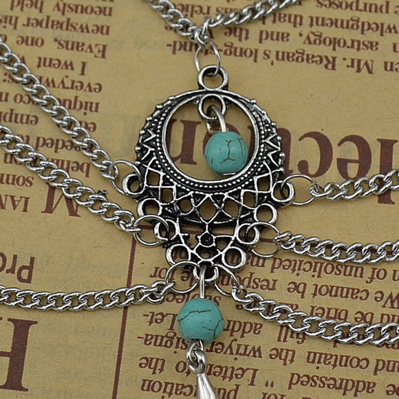 Boho Turquoise Barefoot Sandal Arm Bracelet Chain - Picture 6 of 8